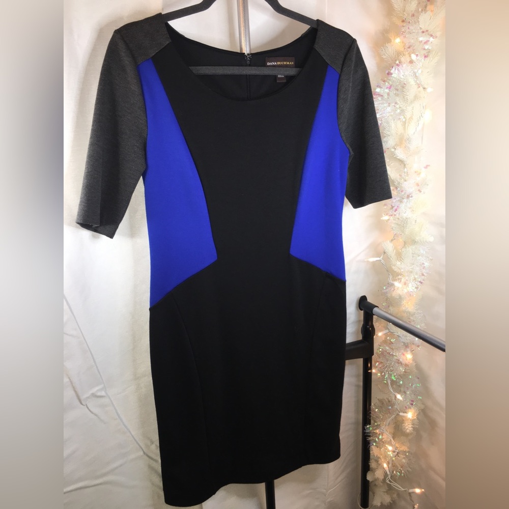 Dana Buchman | Women’s Gray/Black/Blue Color Block Pattern Dress